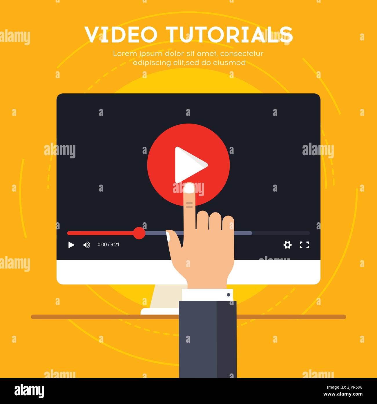 Informazioni sull'icona dei tutorial video. Studi e conoscenze di base, formazione a distanza e crescita della conoscenza. Icona della videoconferenza e del webinar. Vettore Illustrazione Vettoriale