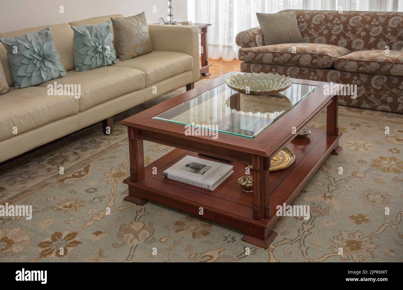 Tavolino da caffè nel salotto/soggiorno con tutte le parti in primo piano Foto Stock