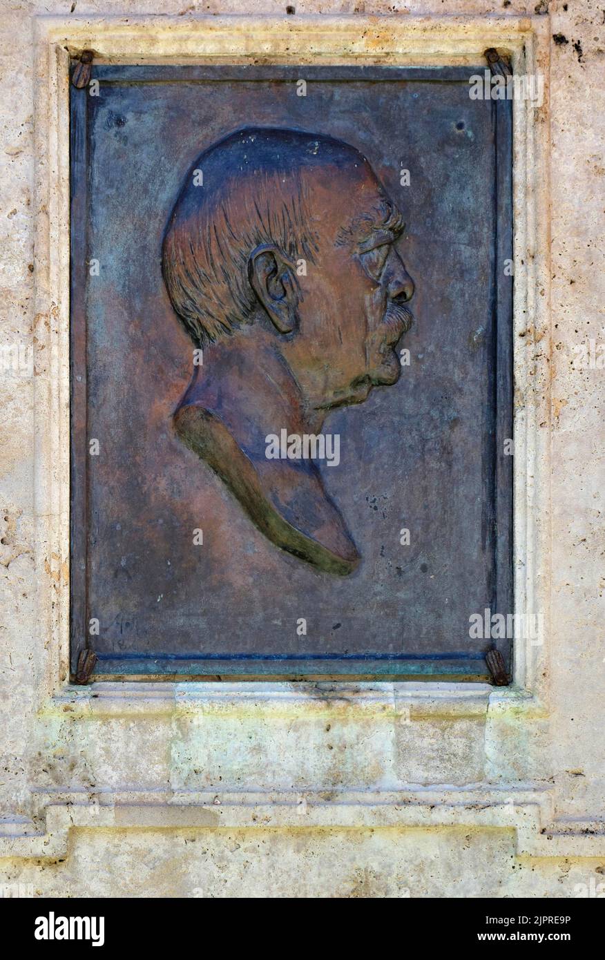 Targa commemorativa per Bismarck, Fontana Bismarck, Piazza del mercato, Jena, Turingia, Germania Foto Stock