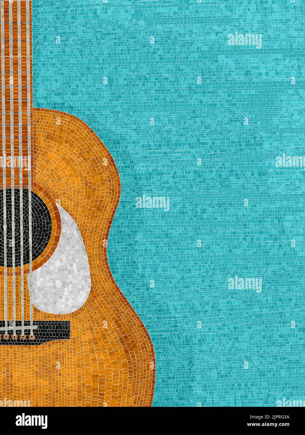 Chitarra acustica mosaico arte, illustrazione vettoriale Foto Stock