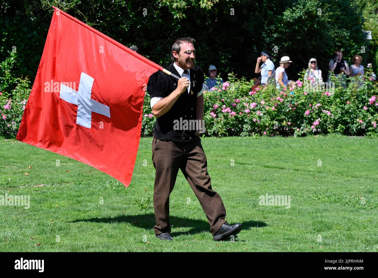 Bandiere d'allarme, Interlaken, Svizzera Foto Stock