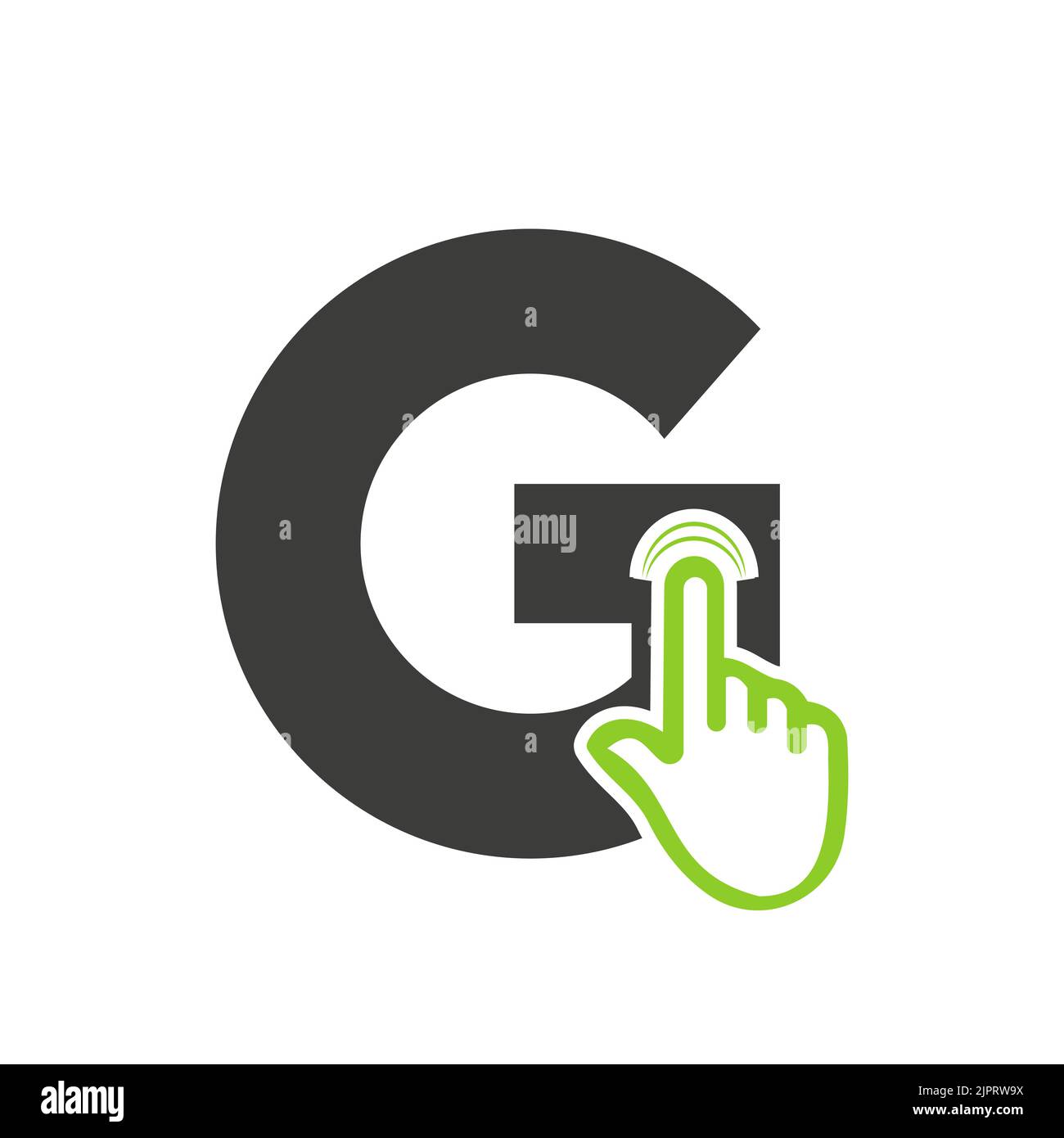 Lettera G Finger Click Logo Vector Template Concept per il simbolo della tecnologia Illustrazione Vettoriale
