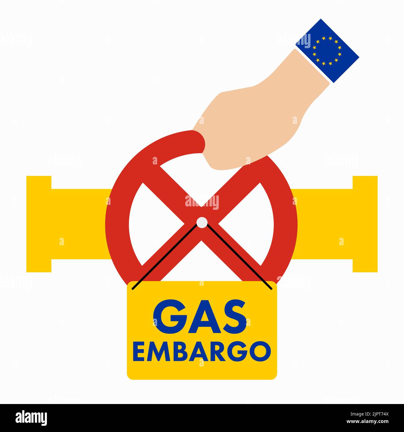 Embargo sul gas. Crisi energetica in Europa. Illustrazione del vettore piatto isolata su sfondo bianco. Illustrazione Vettoriale