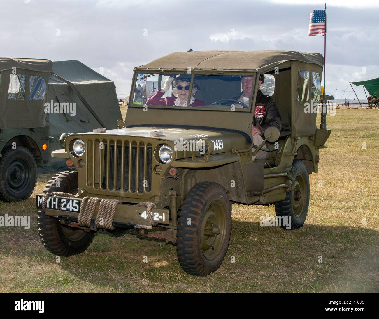 1945, forties, 40s Ford Jeep 2200cc benzina; veicoli militari; seconda guerra mondiale, seconda guerra mondiale, seconda guerra mondiale, WW2. Veicolo militare al Lytham 1940's Festival Wartime Weekend 2022 Foto Stock