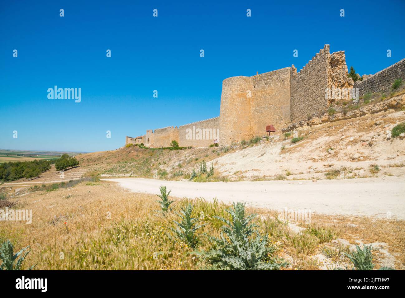 Mura della città. Urueña, provincia di Valladolid, Castilla Leon, Spagna. Foto Stock