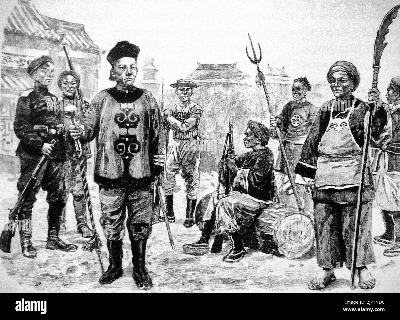 Soldati cinesi al tempo della ribellione Boxer, circa 1900 Foto Stock