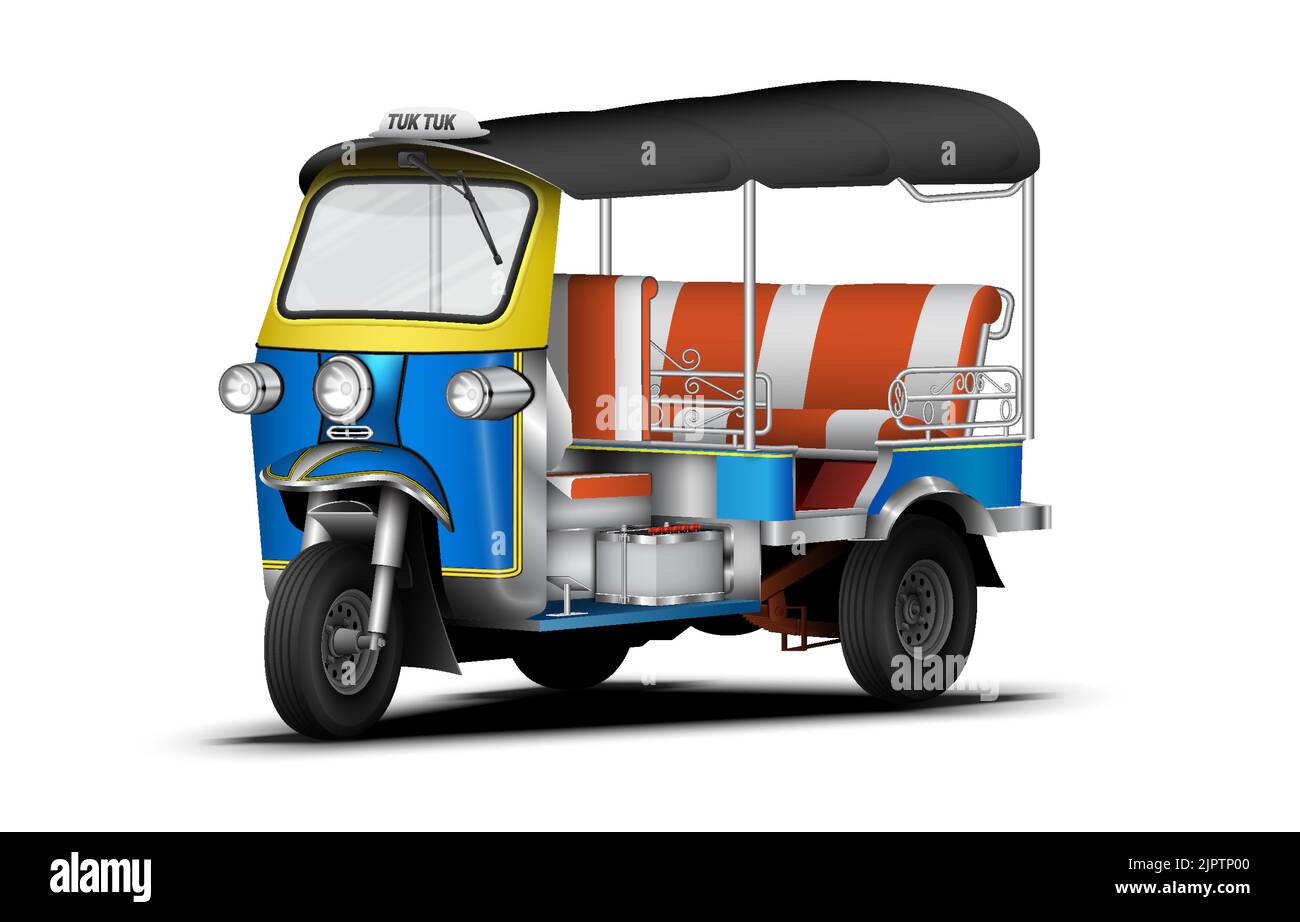 tuktuk veicolo locale della thailandia unico triciclo taxi auto isolato su sfondo bianco Illustrazione Vettoriale