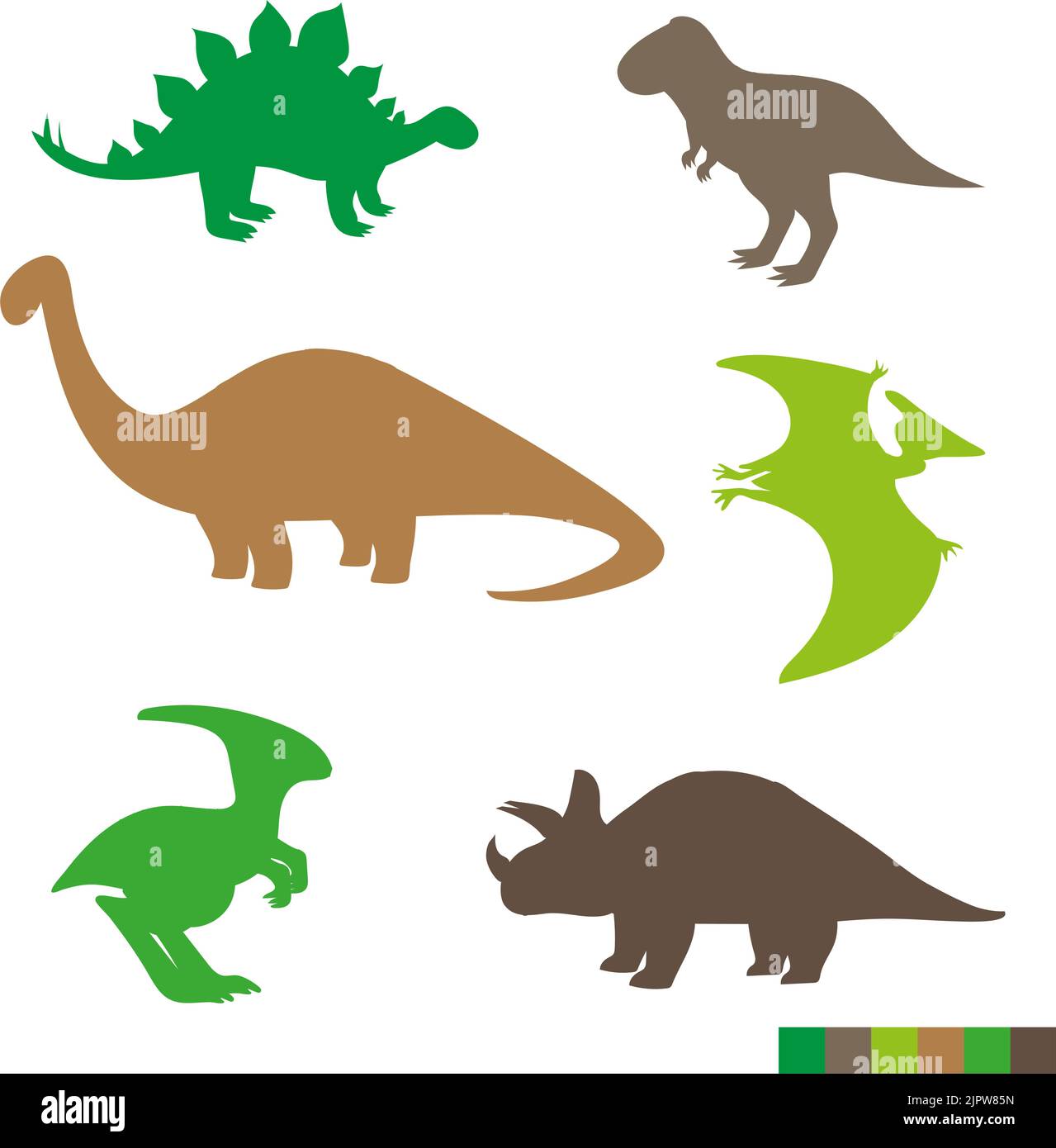 Carino dinosauri silhouette set. Collezione di dinosauri isolati su sfondo bianco. Illustrazione vettoriale Illustrazione Vettoriale