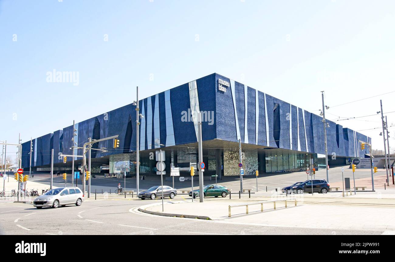 Edificio blu o Museo di Scienze naturali nel Forum di Barcellona, Catalunya, Spagna, Europa Foto Stock