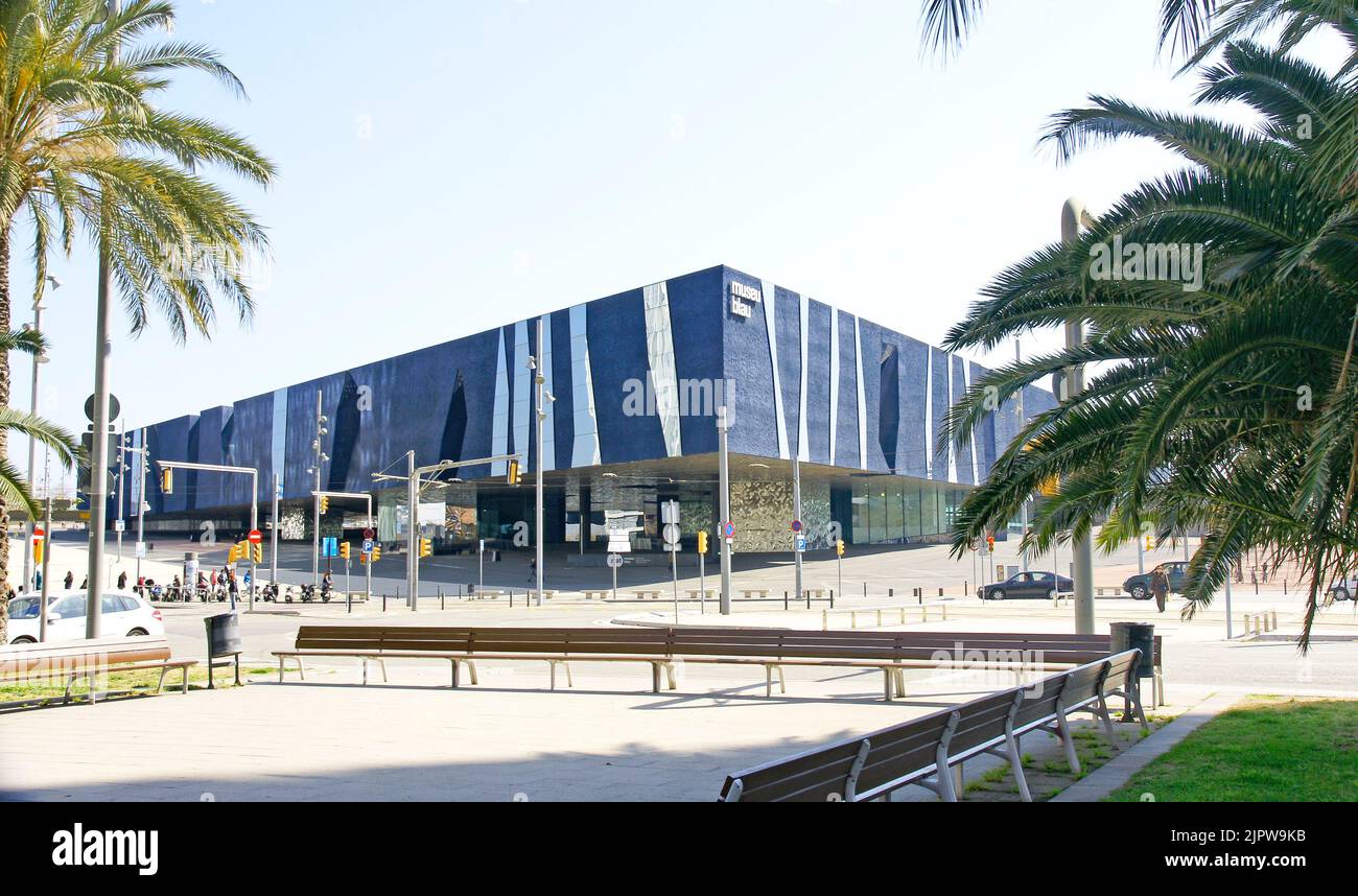 Edificio blu o Museo di Scienze naturali nel Forum di Barcellona, Catalunya, Spagna, Europa Foto Stock