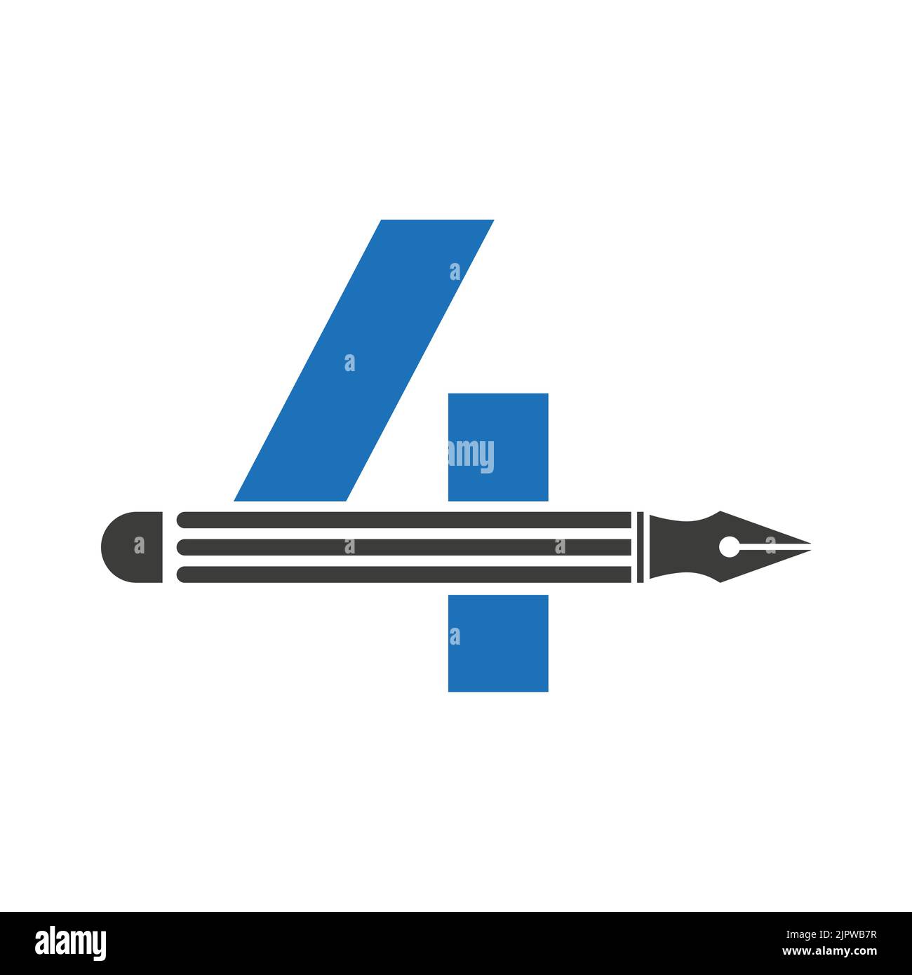 Lettera 4 con Pencil Logo Design Concept per Designer Logotype Architects Logo Vector Template Illustrazione Vettoriale