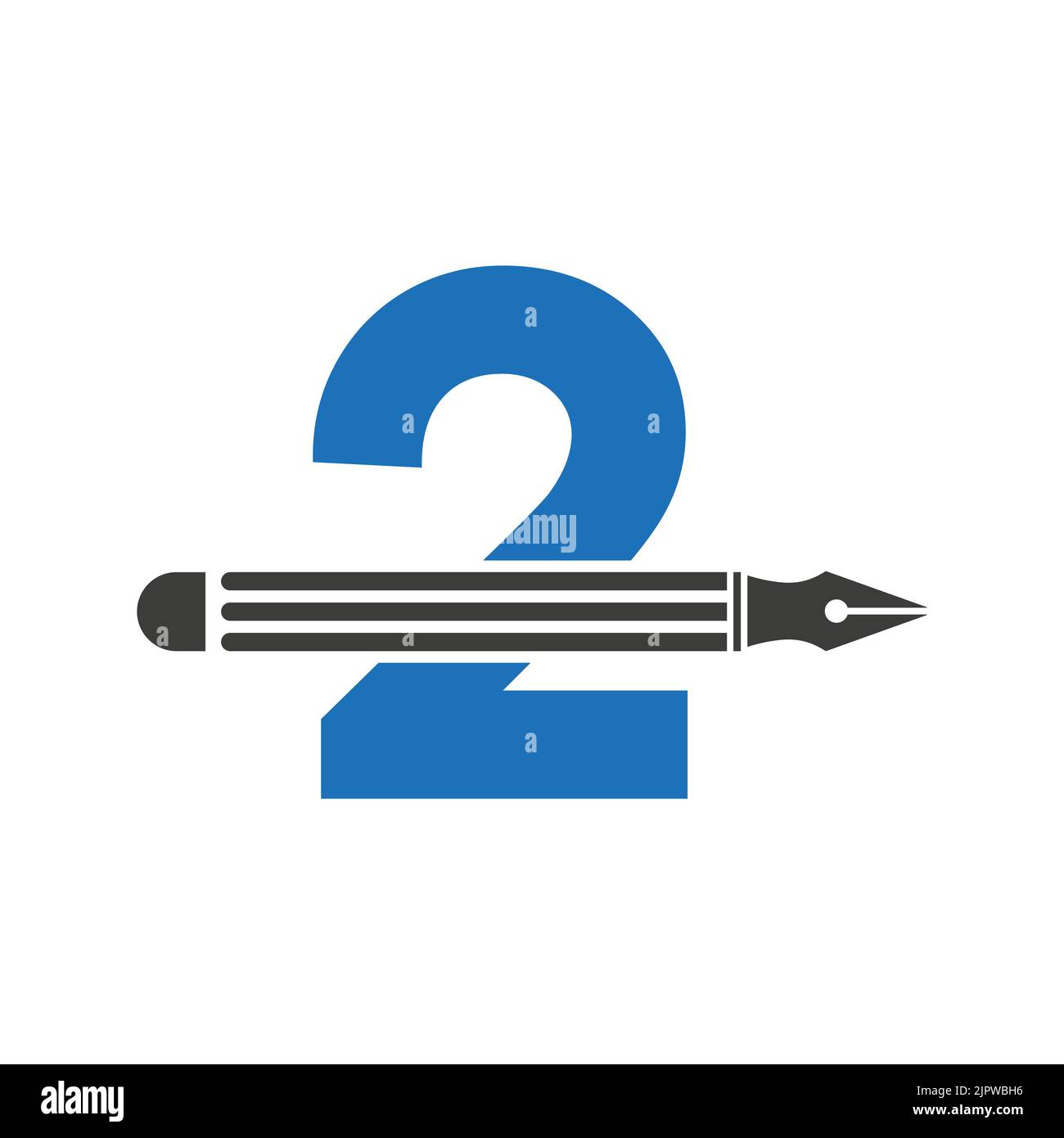 Lettera 2 con Pencil Logo Design Concept per Designer Logotype Architects Logo Vector Template Illustrazione Vettoriale
