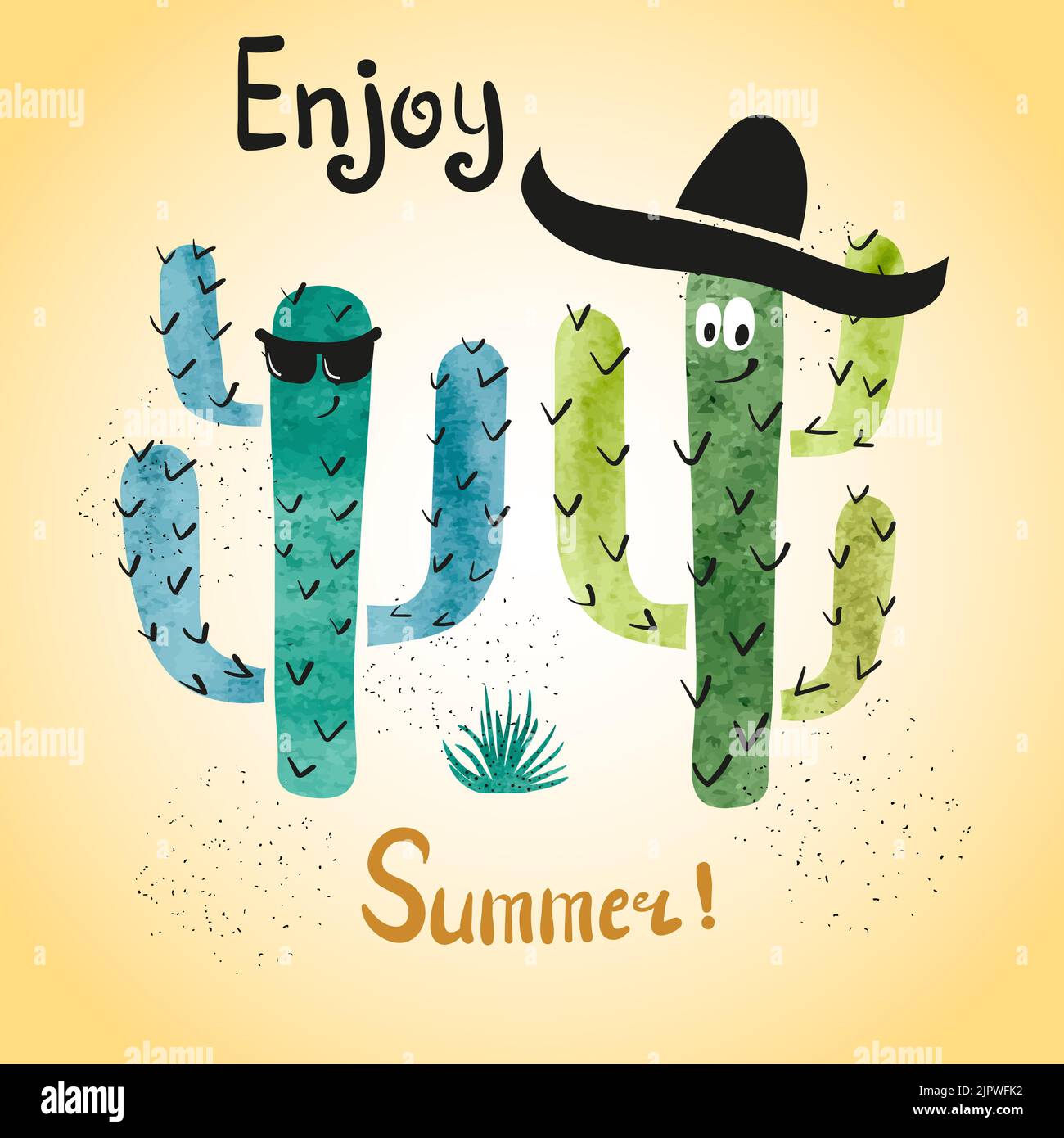 Carino acquerello cactus vettoriale illustrazione. Design dell'invito per feste estive Illustrazione Vettoriale