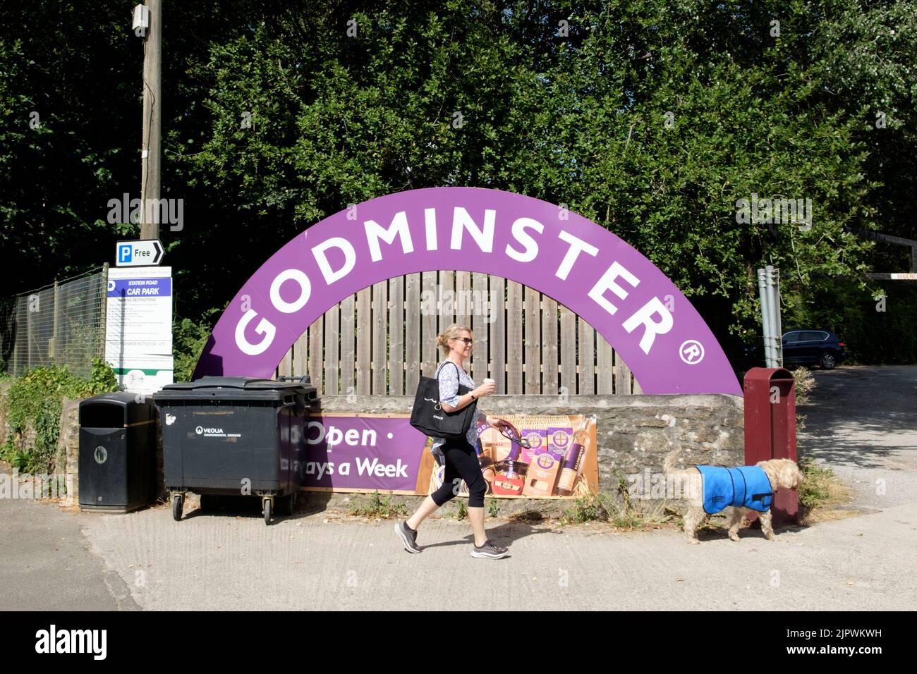Nei dintorni di Bruton, una cittadina popolare nel Somerset, Regno Unito. Indicazioni per il negozio di formaggi Godminster Foto Stock