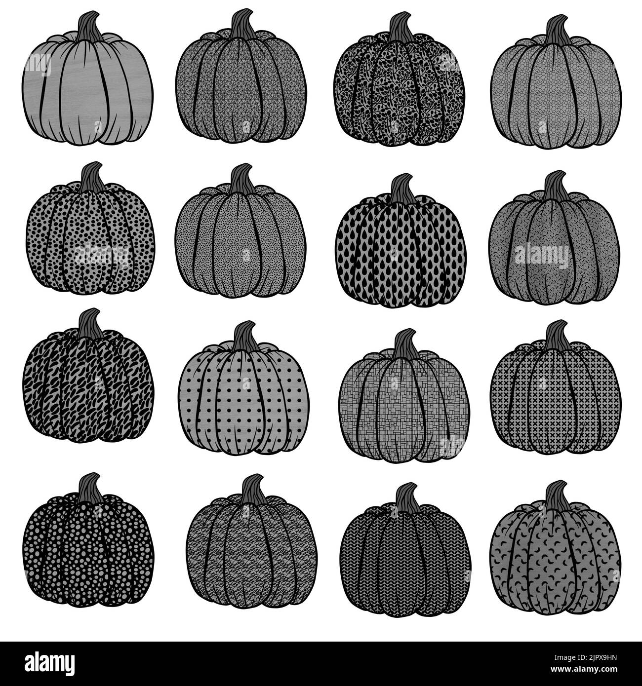 Autunno Halloween Set zucche per adesivi e accessori e taccuini e tessuti e vestiti stampa e carta da imballaggio. Illustrazione di alta qualità Foto Stock