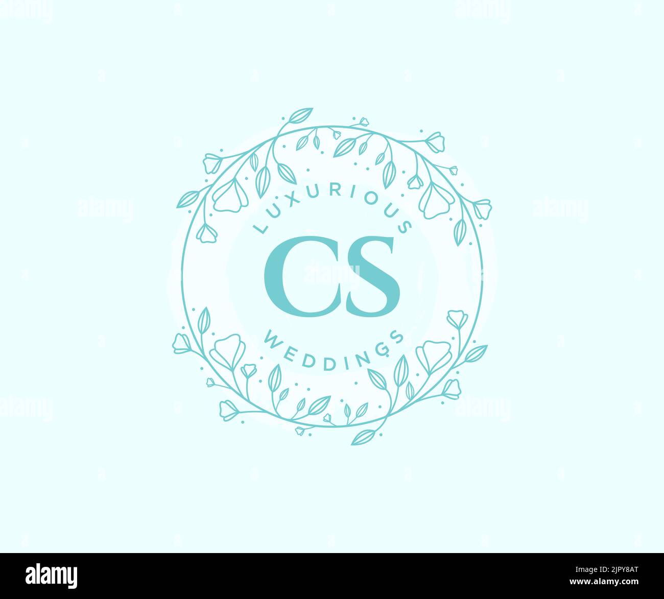 CS iniziali lettera modello logo monogramma matrimonio, modelli moderni minimalisti e floreali disegnati a mano per le carte di invito, Salva la data, elegante Illustrazione Vettoriale
