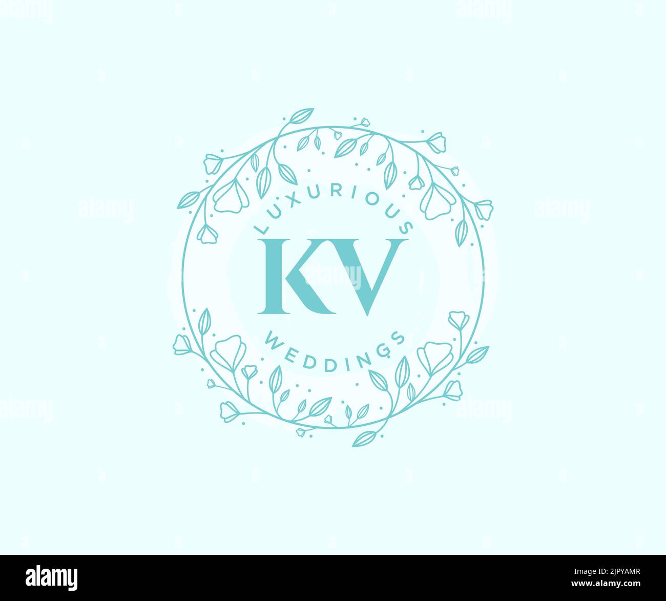 KV iniziali lettera Wedding monogramma modello logo, a mano disegnata moderna minimalista e modelli floreali per biglietti di invito, Salva la data, elegante Illustrazione Vettoriale