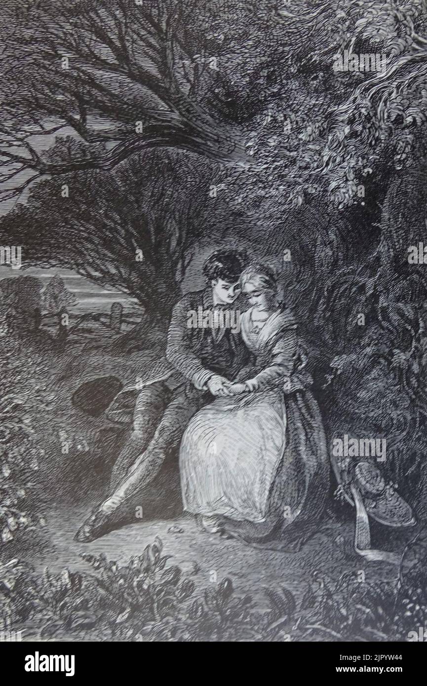Tis quando una giovane, amorevole, giovane coppia modesta. Cotter's Sabato notte. 1872 Foto Stock
