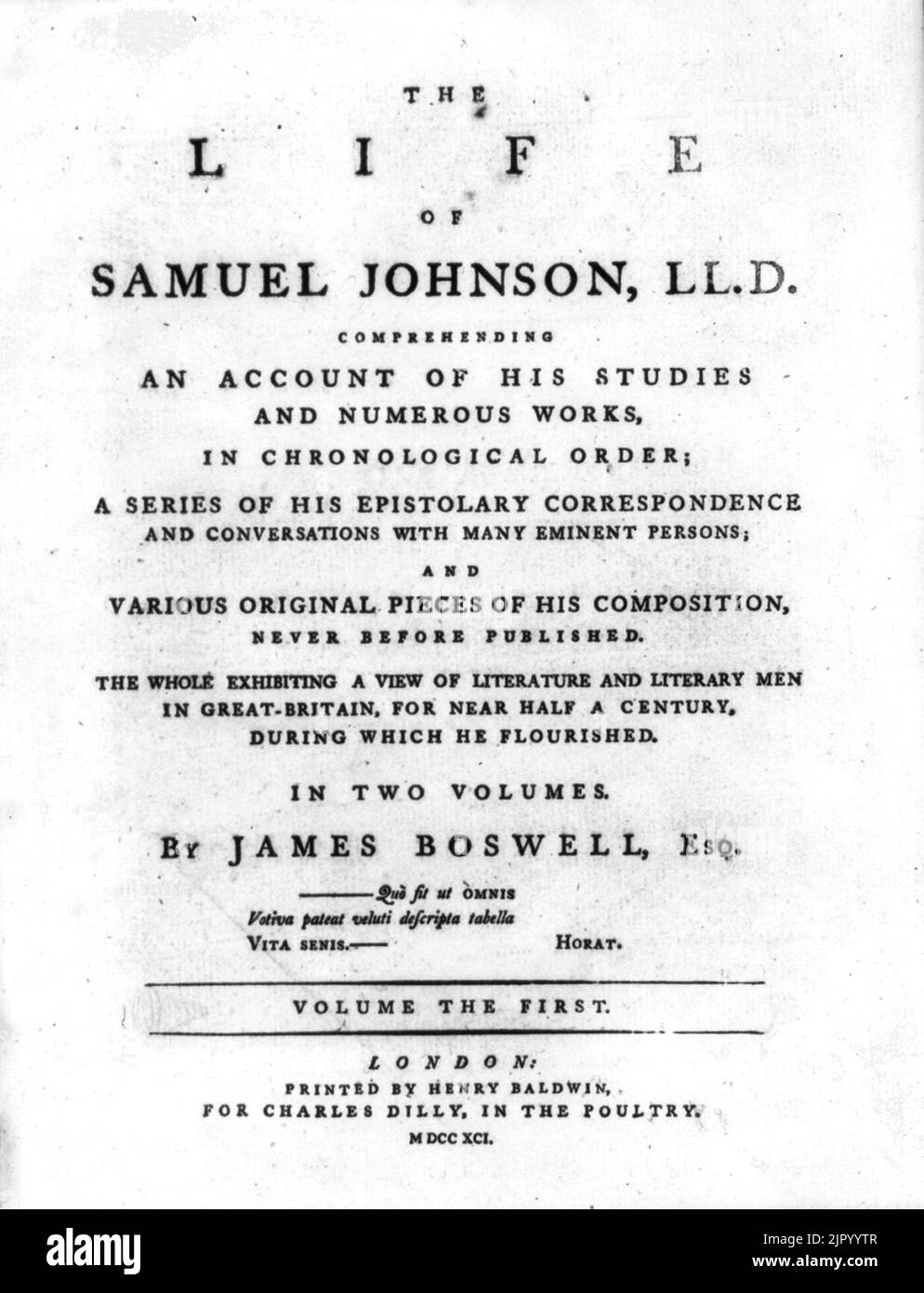 Titolo pagina per la vita di Samuel Johnson Foto Stock