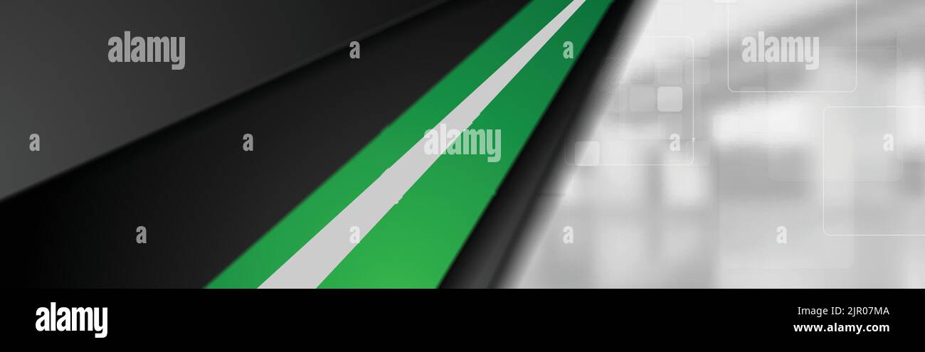 Design astratto della tecnologia aziendale a strisce verdi e nere. Sfondo dell'intestazione Web grafica vettoriale Illustrazione Vettoriale