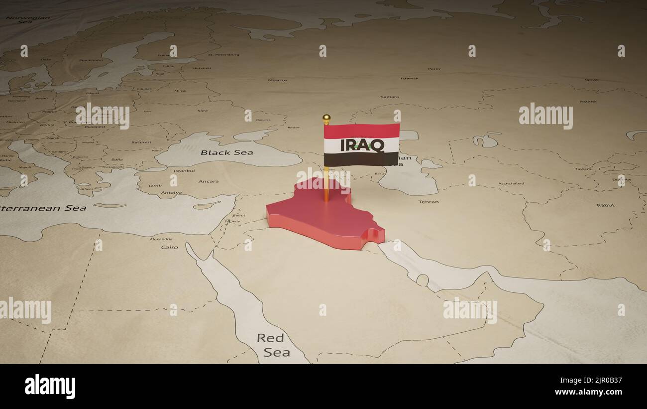 Disegno della mappa in Iraq 3D con un posto libero. Annunci banner Web - modello post sui social media. Foto Stock