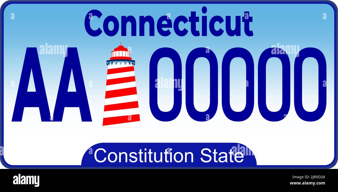 Marcatura delle targhe dei veicoli nel Connecticut negli Stati Uniti d'America, targhe dei veicoli. Numeri di patente di guida dei diversi stati americani Illustrazione Vettoriale