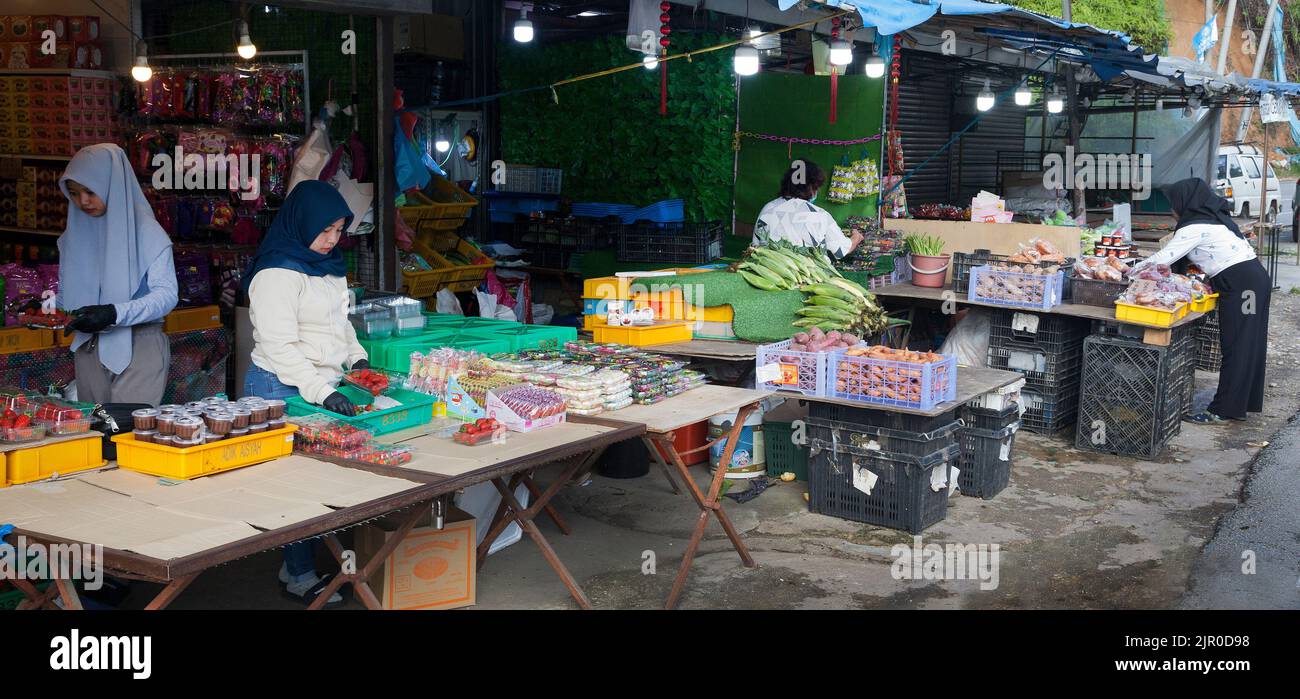 Commercianti di mercato, Cameron Highlands, Malesia Foto Stock