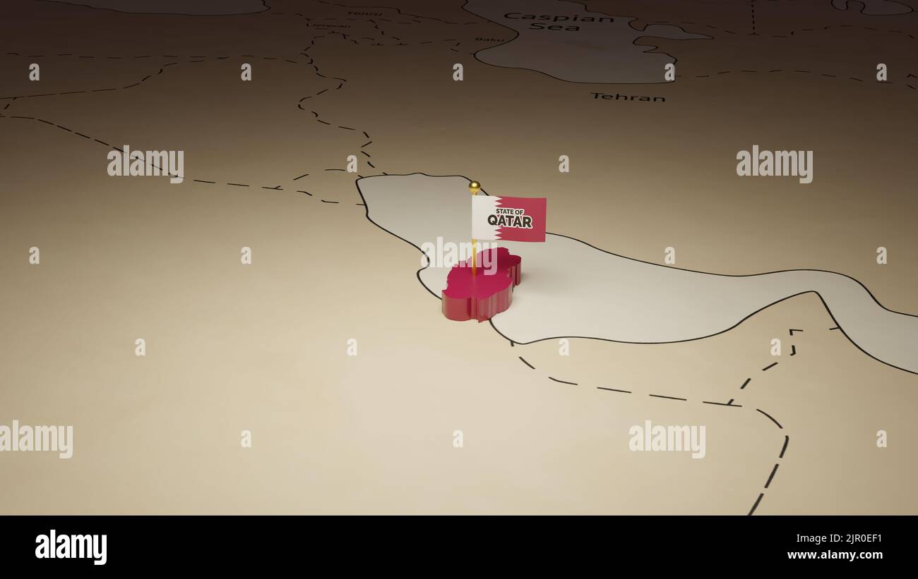 Il Qatar Independence Day festeggia con 3D mappa e bandiera. Foto Stock