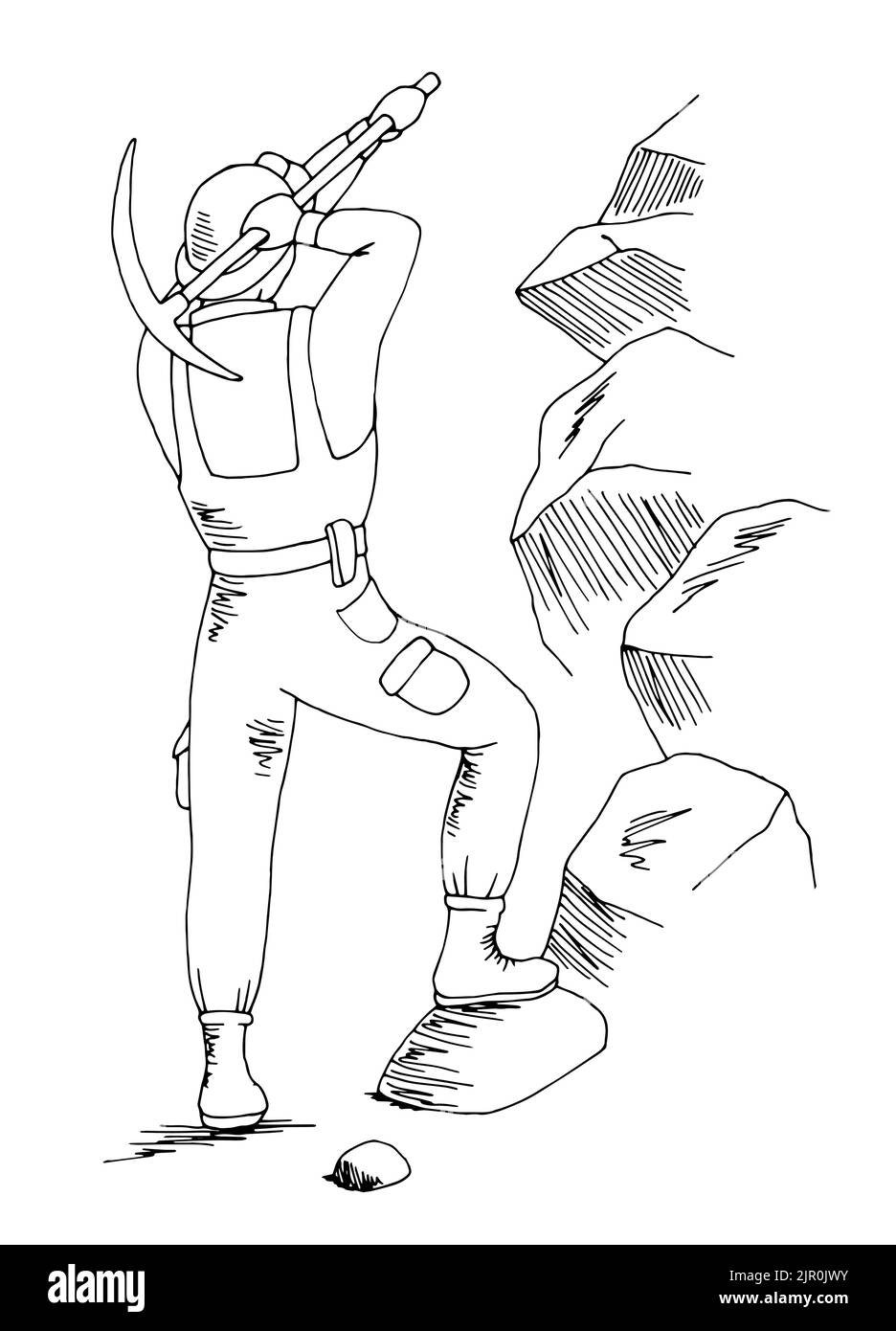Vettore di illustrazione di schizzo isolato bianco nero minatore grafico Illustrazione Vettoriale