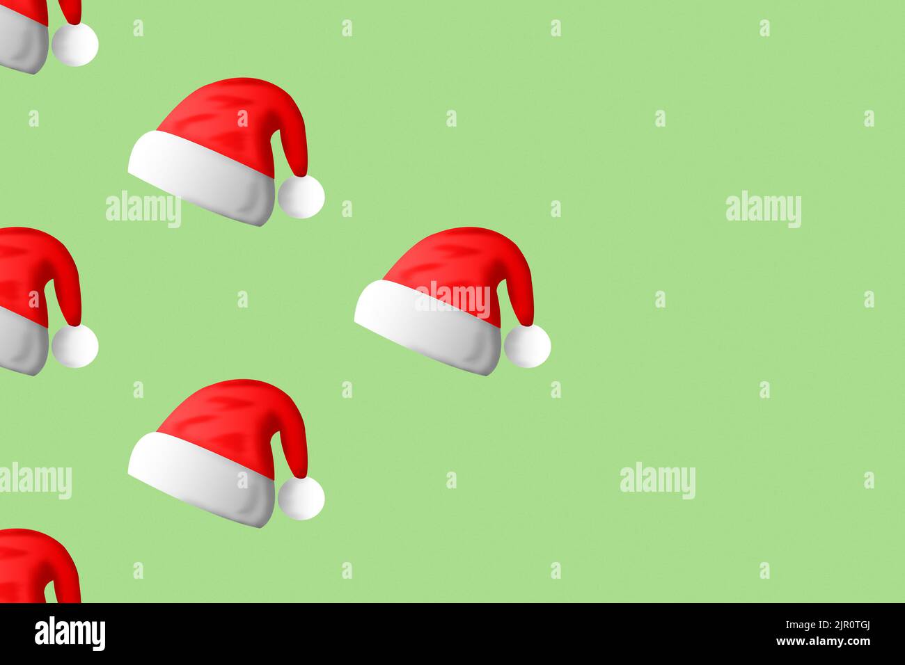 Disegno grafico colorato del cappello di Babbo Natale. Divertente carta da parati di natale con spazio di copia. Foto Stock