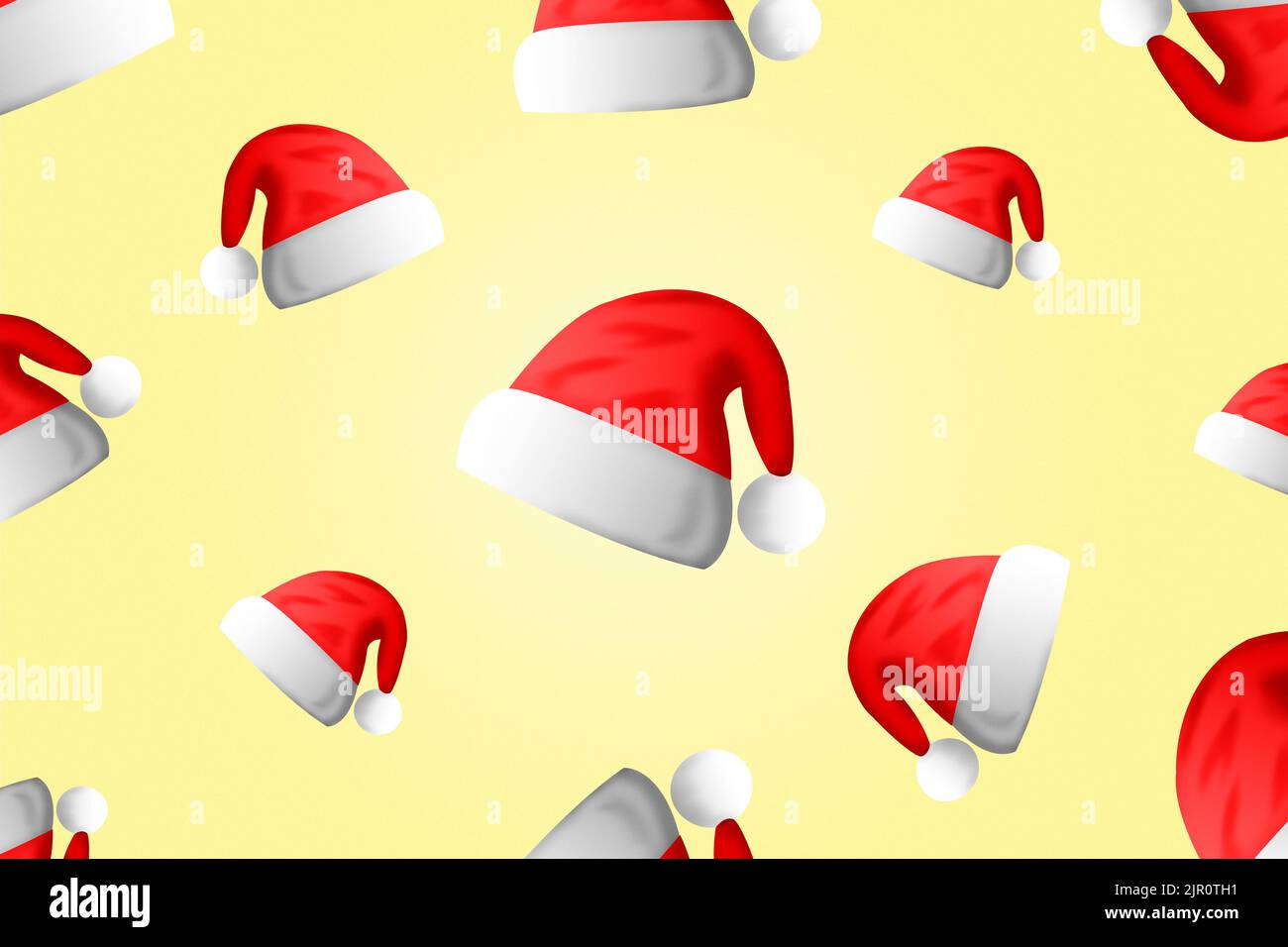 Disegno grafico colorato del cappello di Babbo Natale. Divertente carta da parati di natale con spazio di copia. Foto Stock
