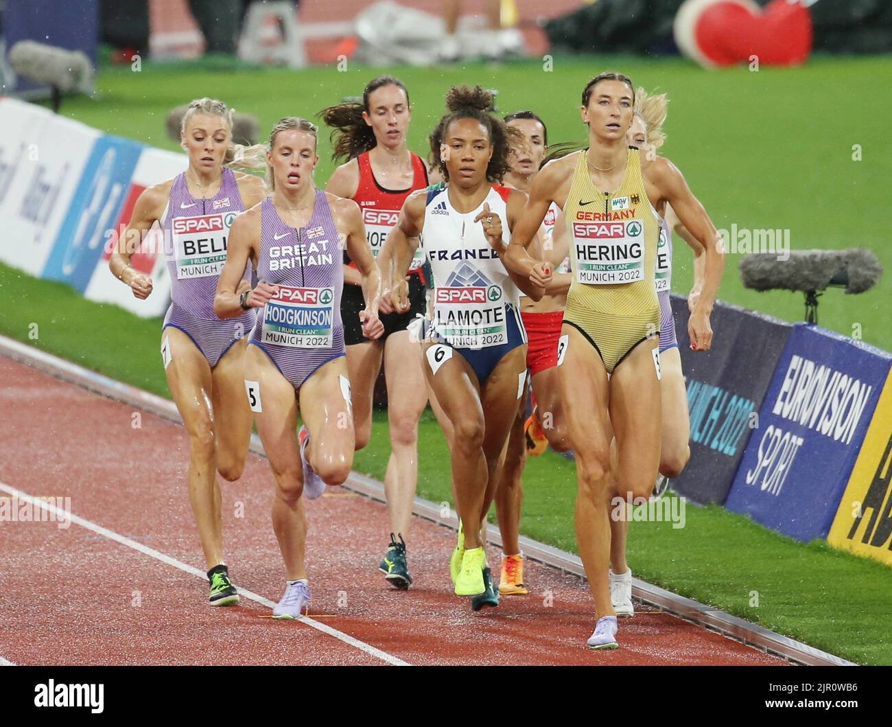 Alexandra Bell, Keely Hodgkinson di Gran Bretagna, Renelle Lamote di Francia, Christina Hering di Germania durante l'atletica, 800m femminile al Campionato europeo di Monaco 2022 il 20 agosto 2022 a Monaco di Baviera, Germania - Foto Laurent Lairys / DPPI Foto Stock