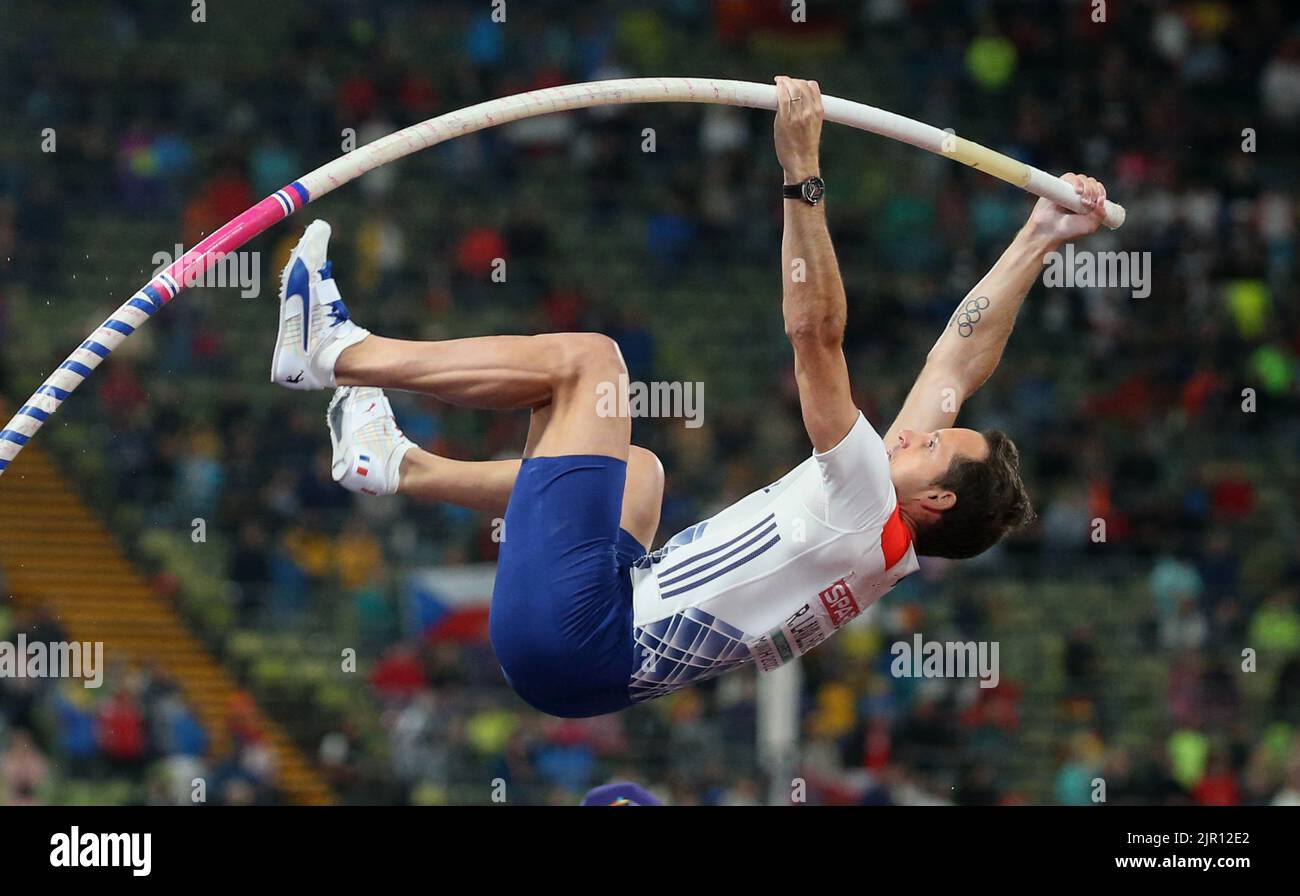 Renaud Lavillenie di Francia durante l'Atletica, la volta dell'asta degli uomini ai campionati europei di Monaco 2022 il 20 agosto 2022 a Monaco, Germania - Foto: Laurent Lairys/DPPI/LiveMedia Foto Stock