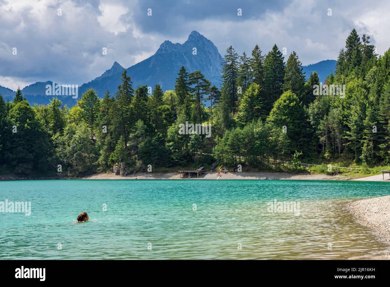 Nuoto selvaggio nel lago Urisee, vicino a Reutte, Austria Foto Stock