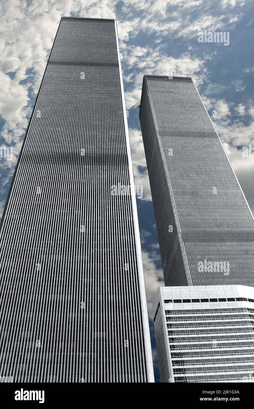 New York, Stati Uniti d'America, USA - 07 settembre 2001: World Trade Center. Torri gemelle. Memoria del tragico attacco del 11 settembre 2001. Archi Foto Stock