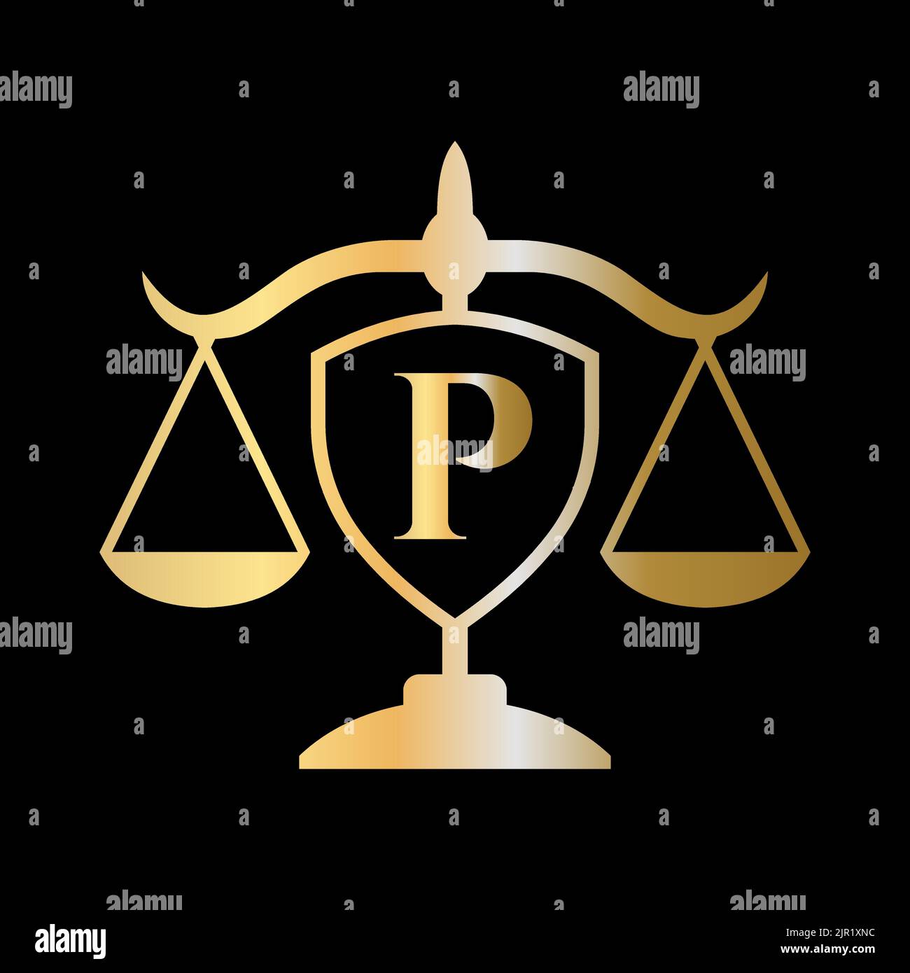 Lettera iniziale P Logo dello studio legale. Logo legale e Avvocati in alfabeto lettera P concetto Illustrazione Vettoriale