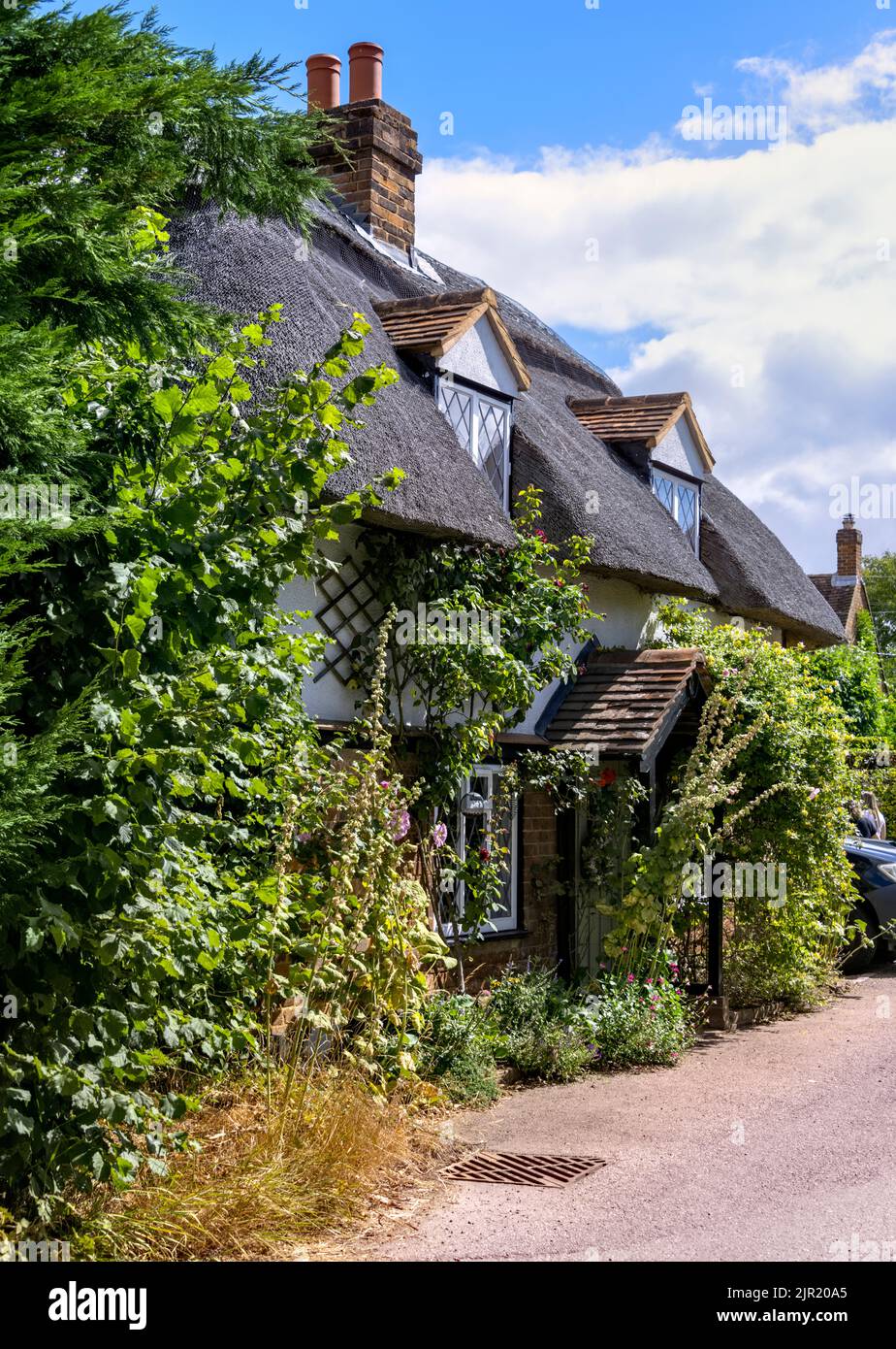 Casa con tetto di paglia, Flamstead, Hertfordshire Foto Stock