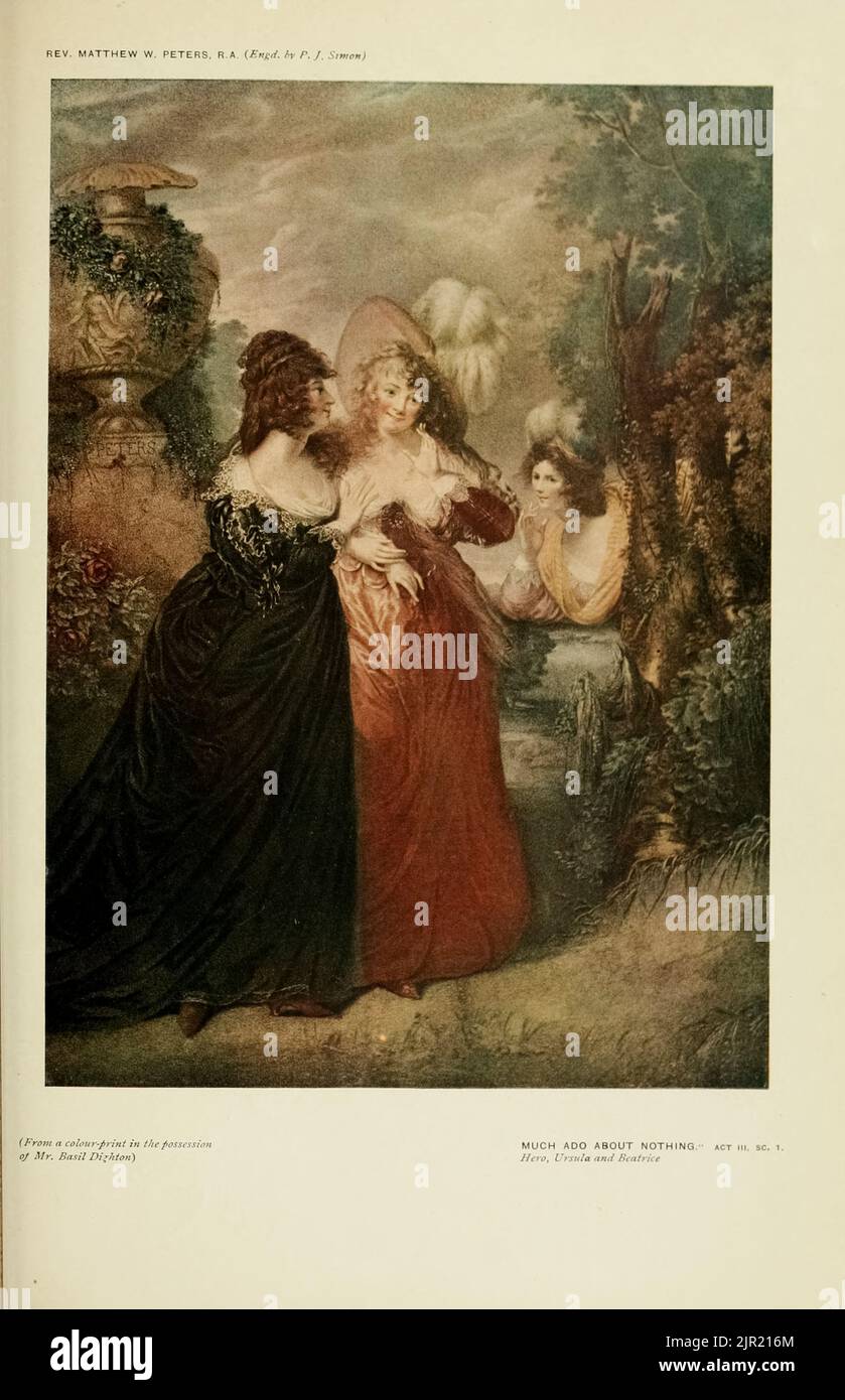 MOLTO ADO SU NIENTE. ATTO III. SC. 1. Hero, Ursula e Beatrice dal libro " Shakespeare in arte pittorica " di Salaman, Malcolm Charles, 1855-1940; Holme, Charles, 1848-1923 Data di pubblicazione 1916 Editore London, New York [etc.] : 'The Studio' ltd. Foto Stock