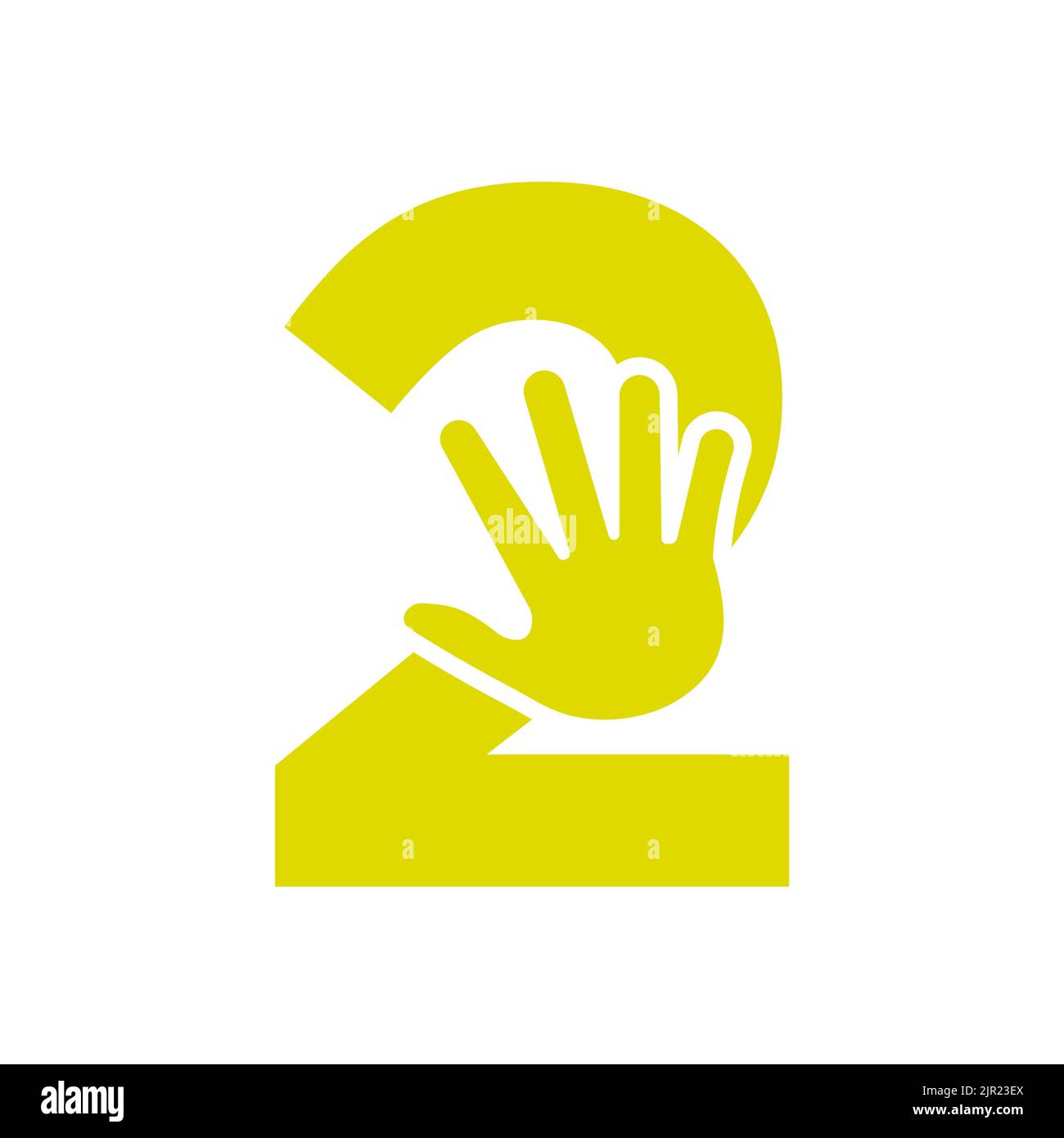 Lettera 2 concetto del logo della mano per la cura della mano, l'insegna di beneficenza e la donazione modello vettoriale del simbolo del logo Illustrazione Vettoriale