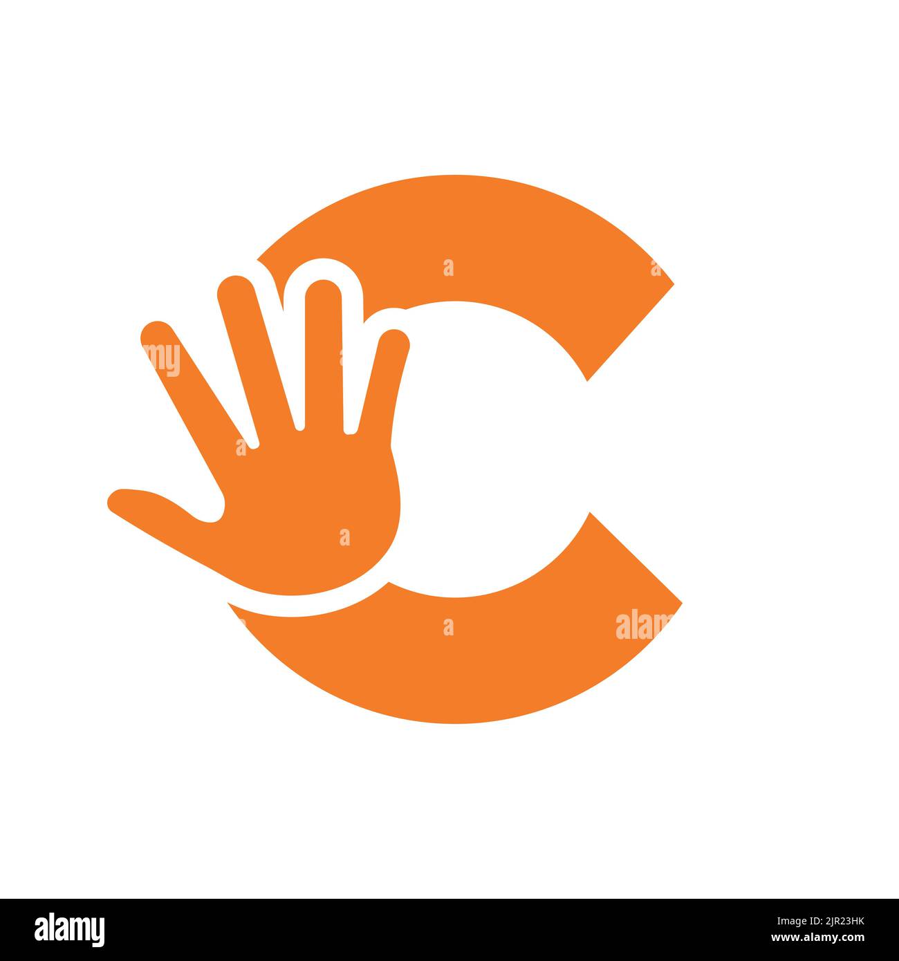 Logo lettera C per la cura della mano, simbolo di beneficenza e simbolo di donazione modello vettoriale Illustrazione Vettoriale