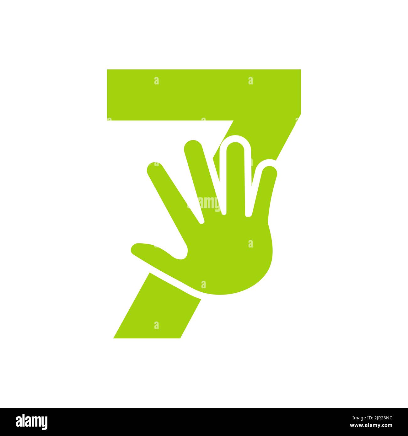Lettera 7 concetto del logo della mano per la cura della mano, l'insegna di beneficenza e la donazione modello vettoriale del simbolo del logo Illustrazione Vettoriale