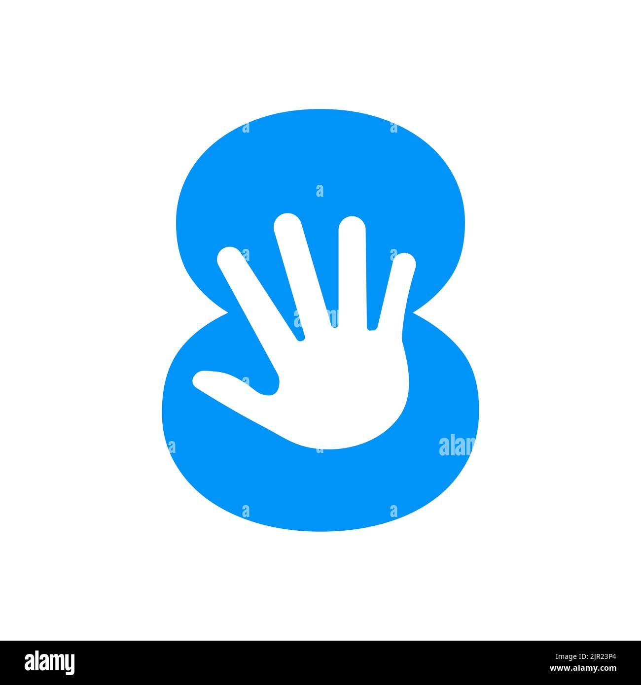 Lettera 8 concetto del logo della mano per la cura della mano, l'insegna di beneficenza e la donazione modello vettoriale del simbolo del logo Illustrazione Vettoriale
