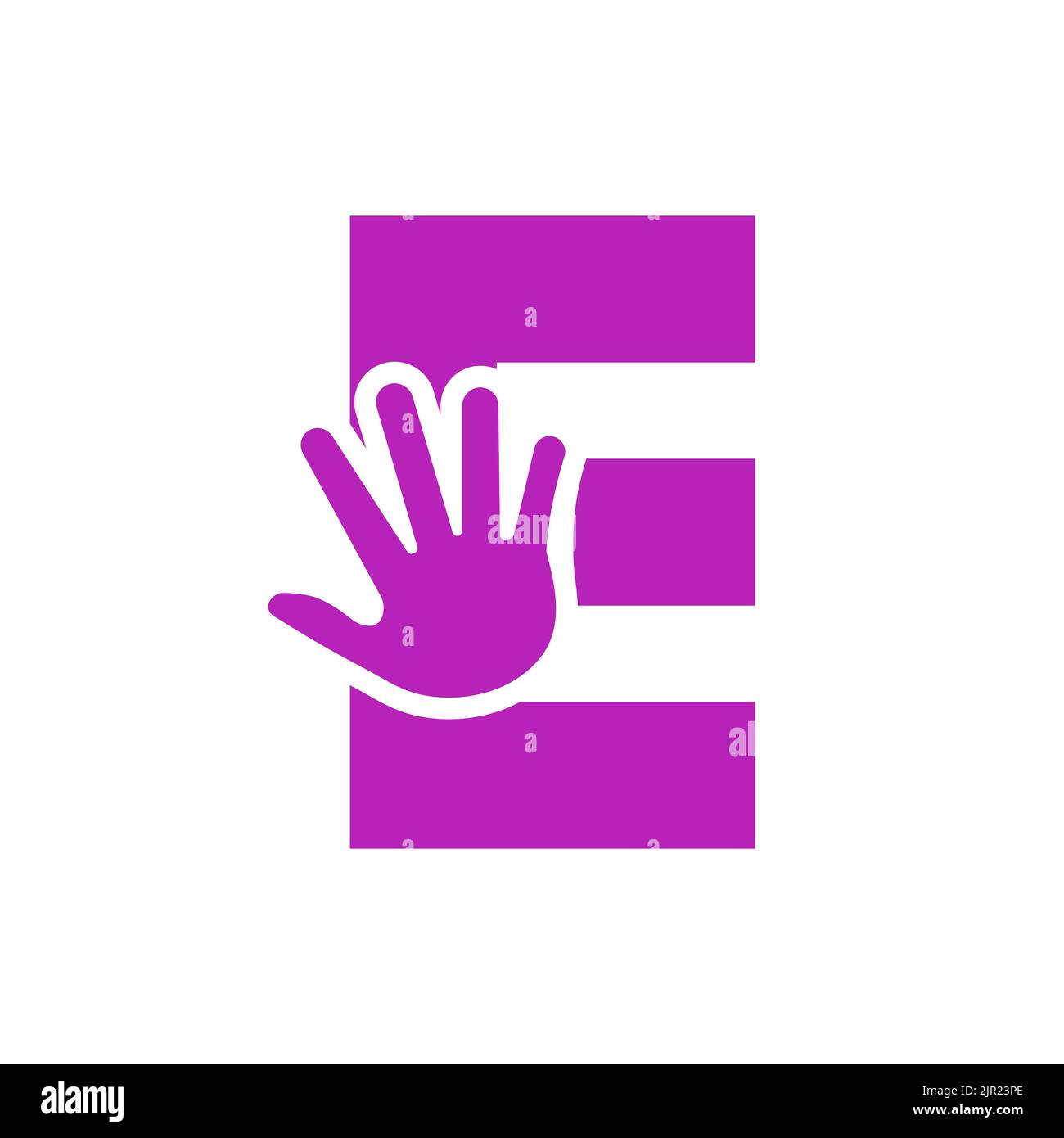Logo lettera e per la cura della mano, simbolo di beneficenza e simbolo di donazione modello vettoriale Illustrazione Vettoriale