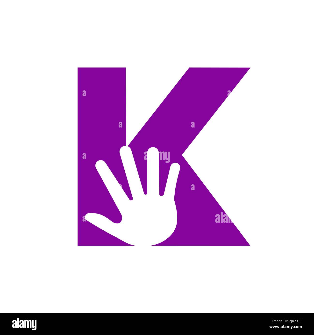 Lettera K Hand Logo Concept per la cura della mano, il simbolo di beneficenza e la donazione simbolo modello vettoriale Illustrazione Vettoriale
