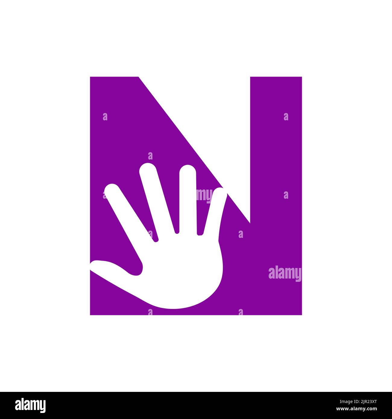 Logo lettera N per la cura della mano, simbolo di beneficenza e simbolo di donazione modello vettoriale Illustrazione Vettoriale