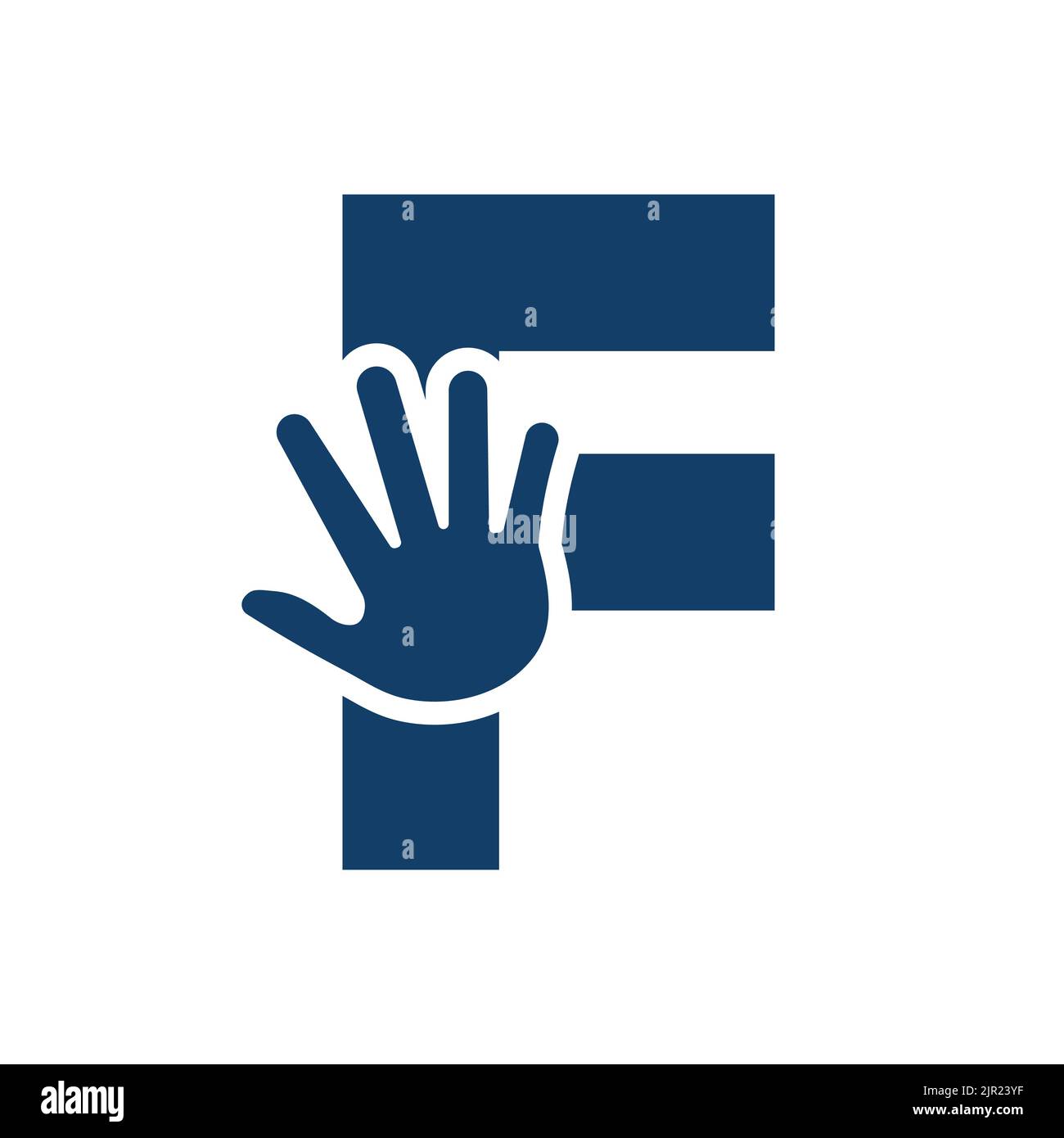 Logo lettera F per la cura della mano, simbolo di beneficenza e simbolo di donazione modello vettoriale Illustrazione Vettoriale