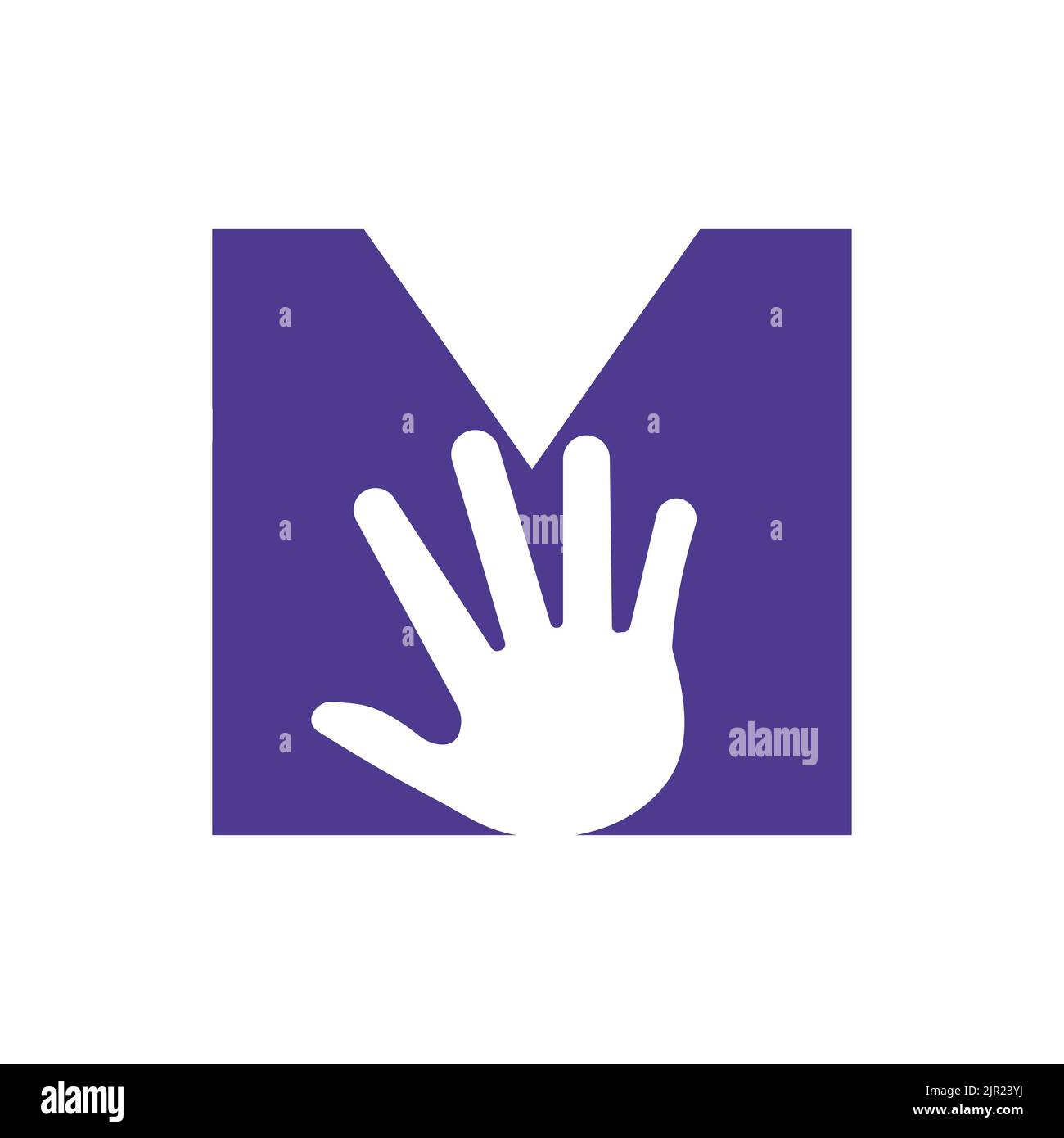 Logo lettera M per la cura della mano, il simbolo di beneficenza e la donazione modello vettoriale del logo simbolo Illustrazione Vettoriale