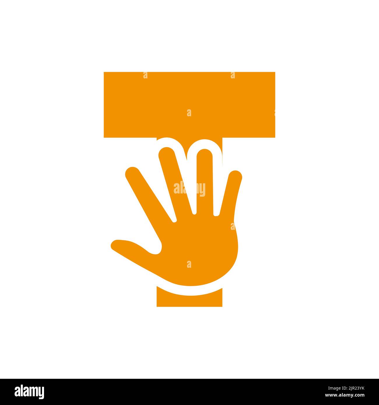 Lettera T Hand Logo Concept per la cura della mano, l'insegna di beneficenza e la donazione Logo Symbol modello vettoriale Illustrazione Vettoriale