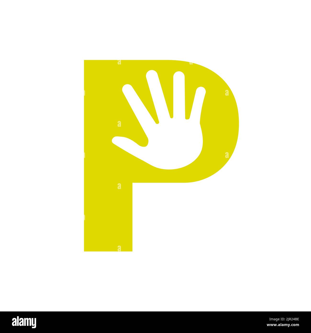 Logo lettera P per la cura della mano, simbolo di beneficenza e simbolo di donazione modello vettoriale Illustrazione Vettoriale