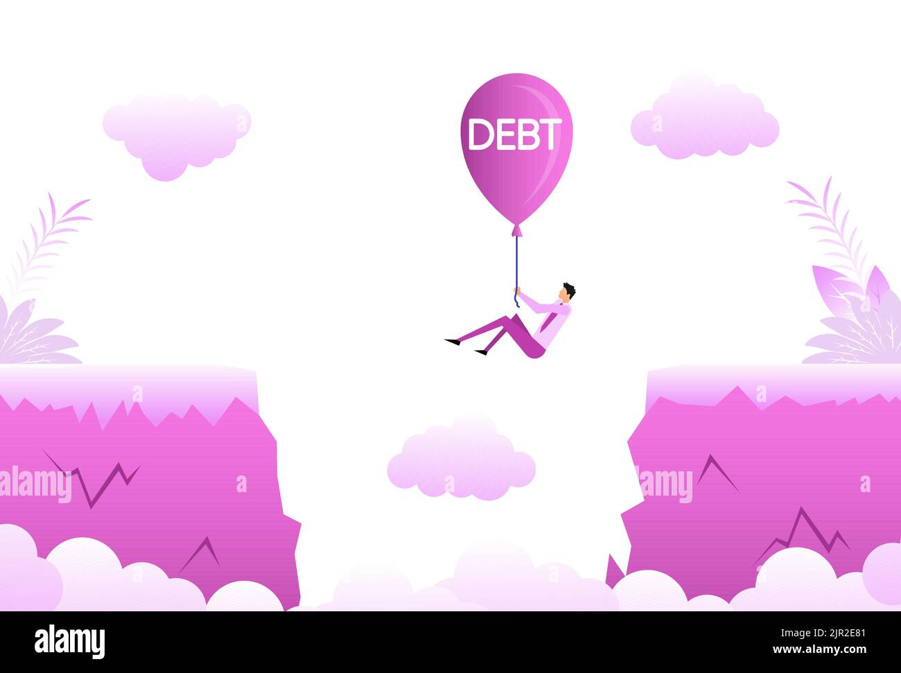 Icona del cartone animato con il baratro della gente. Concetto di debito. Concetto di squadra. Illustrazione Vettoriale